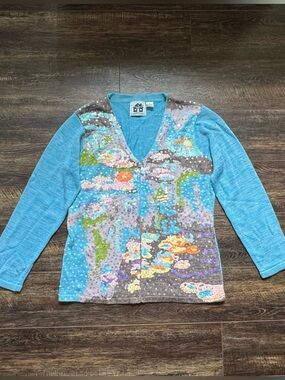 Storybook Knits Cardigan Sweater Sequin Art M
